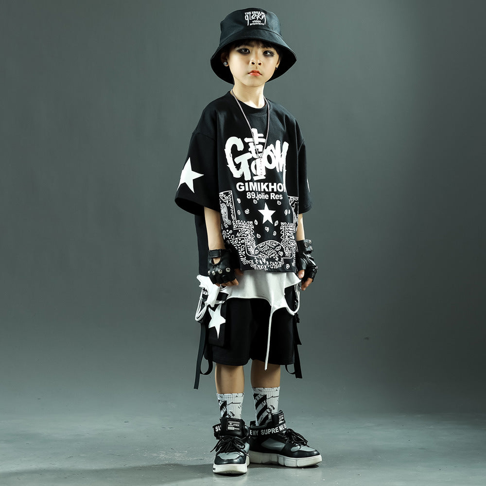 Children's Shorts Hip Hop Sports Summer Korean Style Middle Children's Suit
