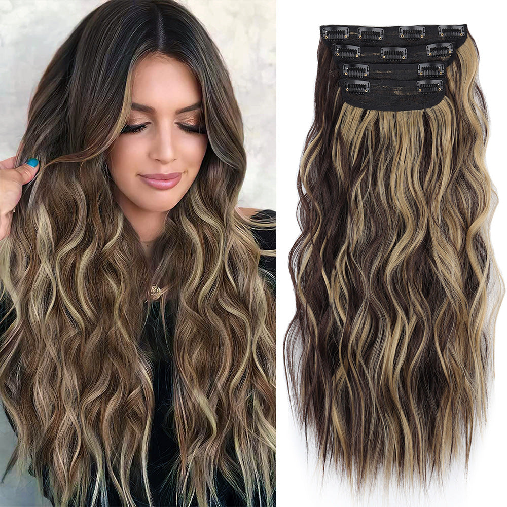 Long Curly Hair Set Hairpiece Clip Big Wave Wig