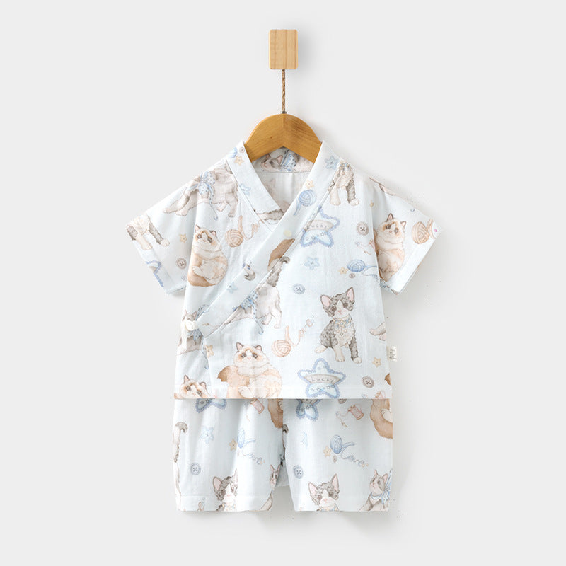 Sets Short Sleeve Shorts Bamboo Fiber Top Pants Summer Air Children's Suit