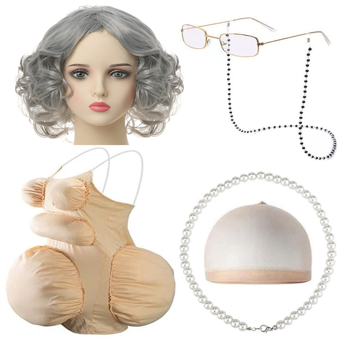 Fake Fat Belly School Day Role Play Dress Cos Wig