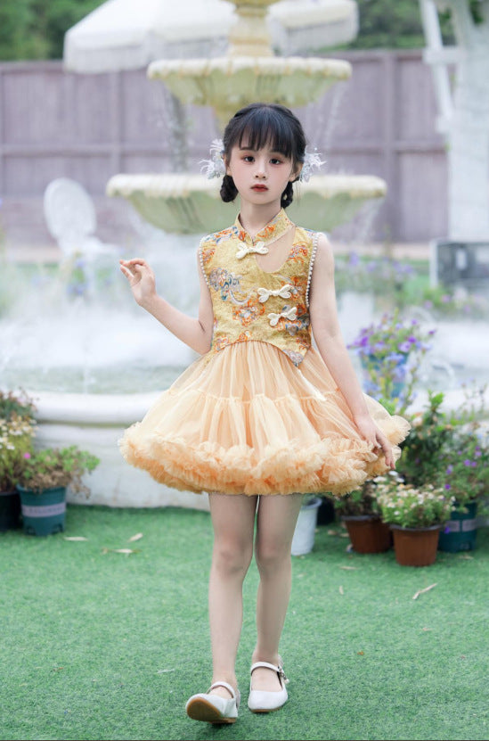Children's National Style Skirt One-piece Pettiskirt Summer Cute Vest Children's Dress