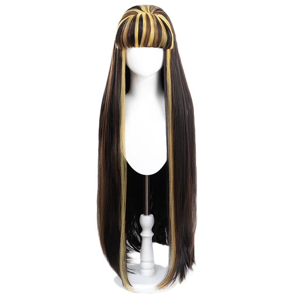 Cardamom Elf High School Cleo Black Yellow Brown Dyed Long Cos Wig