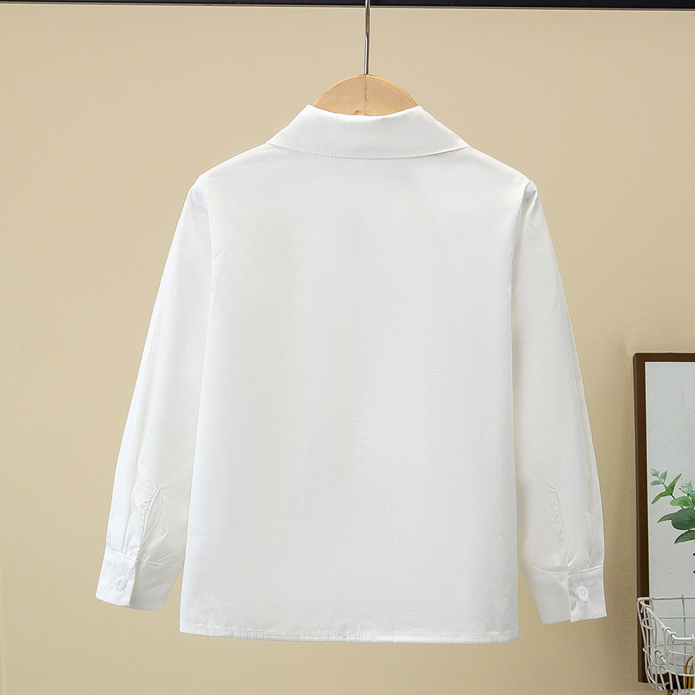 Children's Korean College Style Long Sleeve White Dark Children's Shirt
