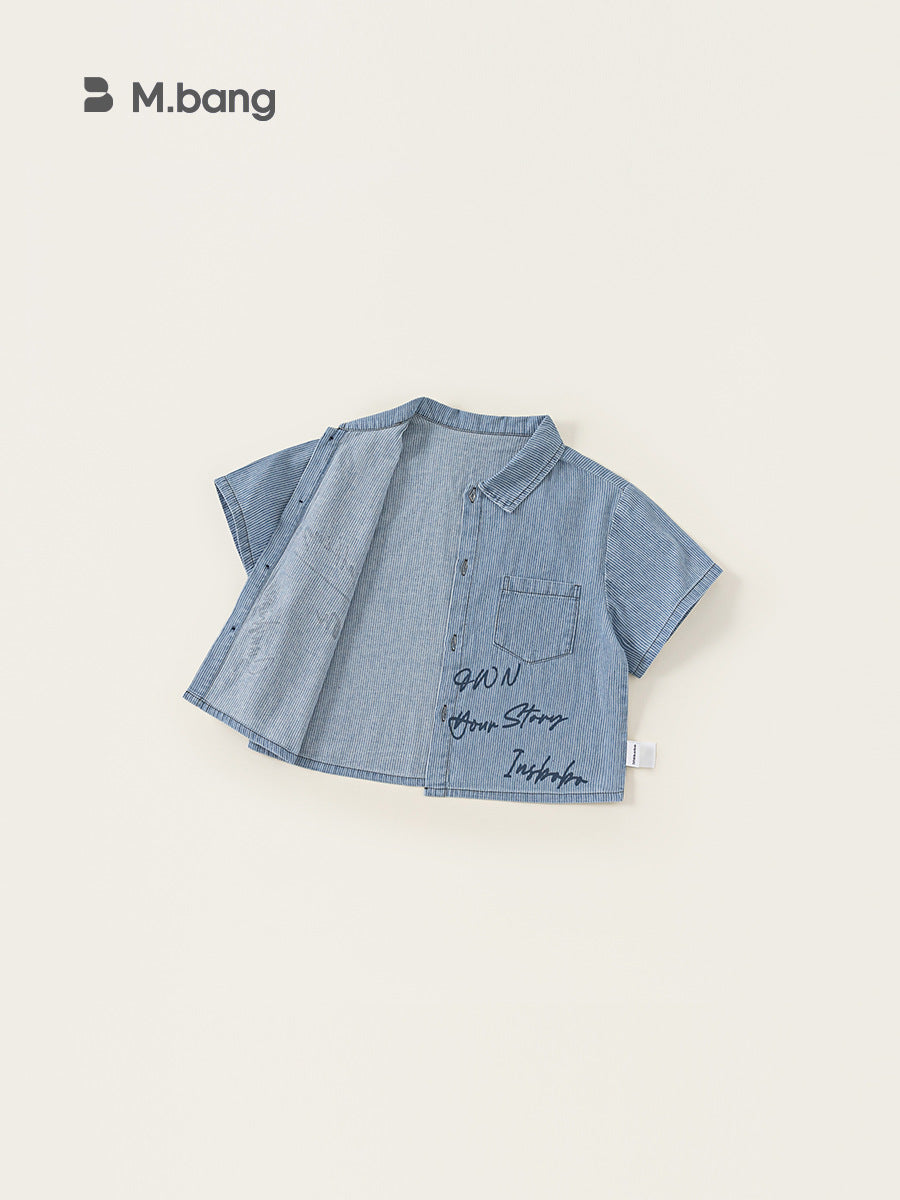 Children's Clothing Tops Summer Striped Printed Handsome Denim Wear Children's Shirt