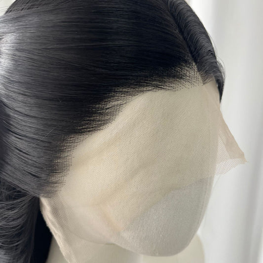 Pure Black Imported Silk Hand Crocheting Big Lace Simulation Ancient Long Straight Wig