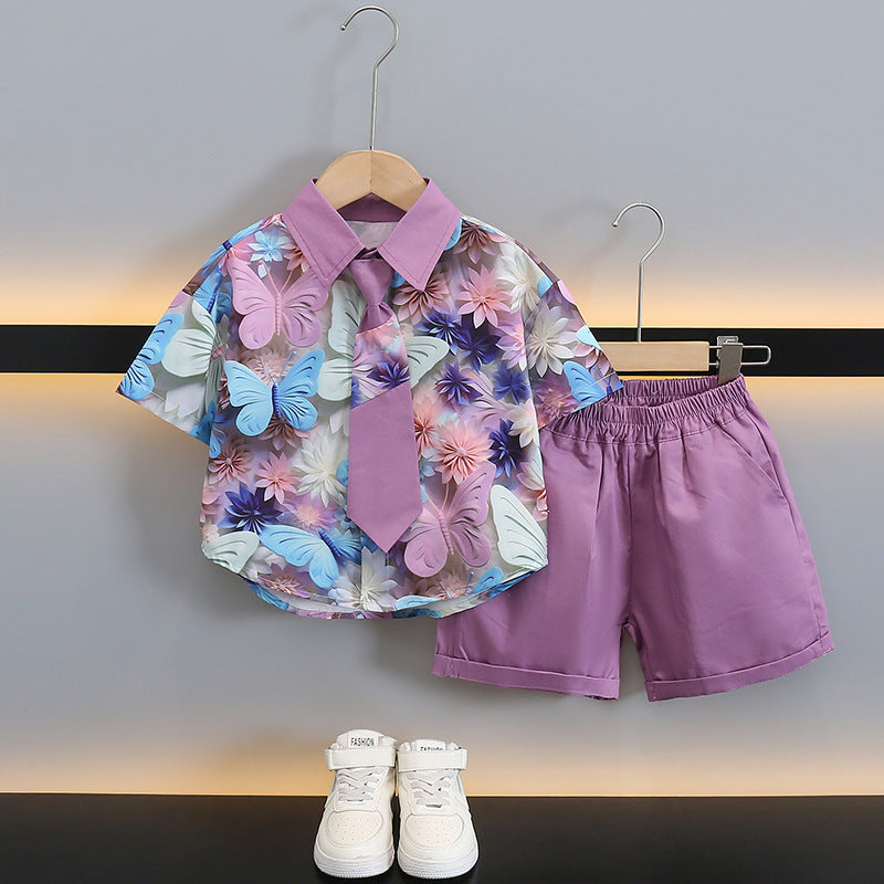 Children's Summer Blouse Clothing Fashionable Short Sleeve Ruffle Handsome Collar Children's Suit