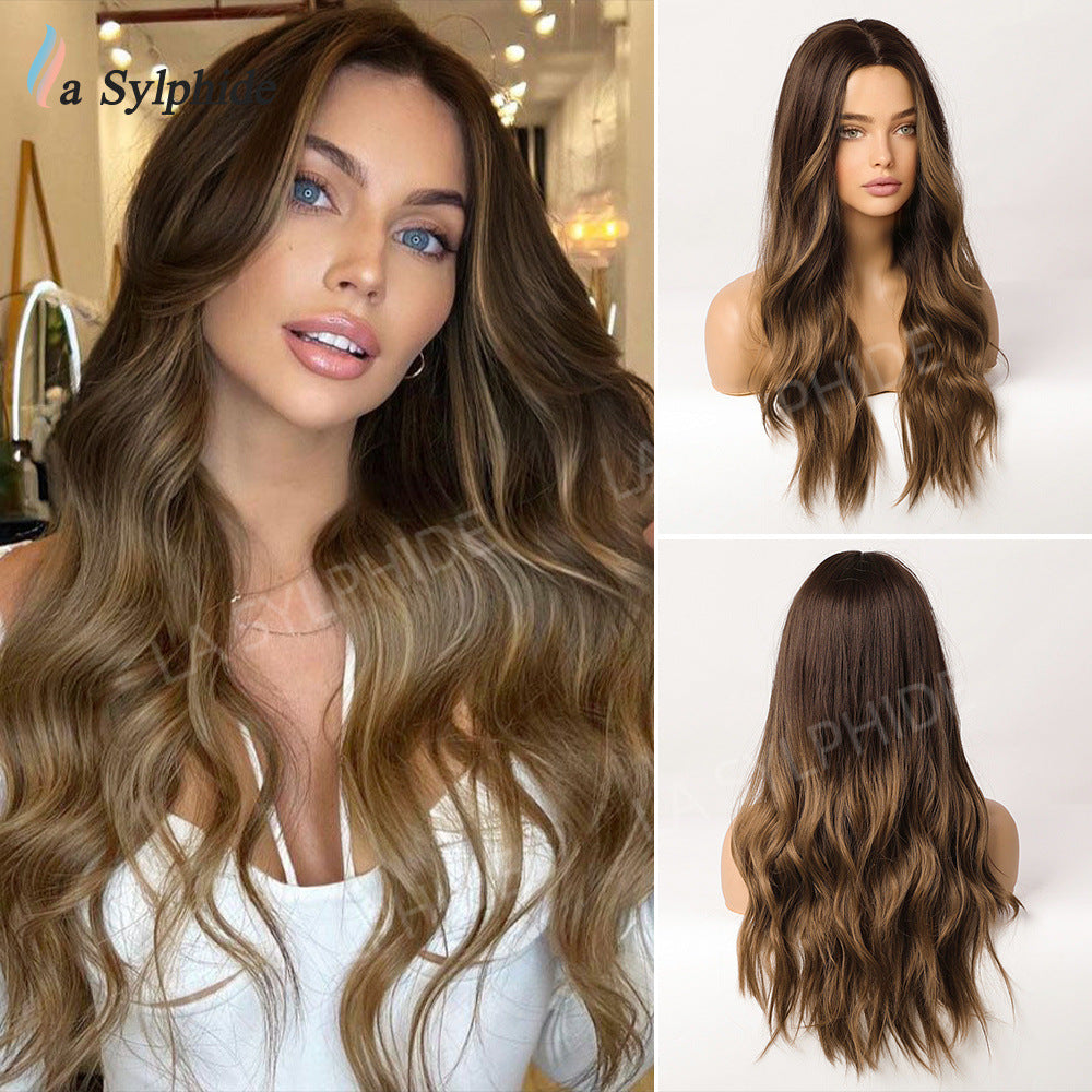 Full Head Curly Hair Fiber Golden Gradient Medium Points Without Wig Long Curls