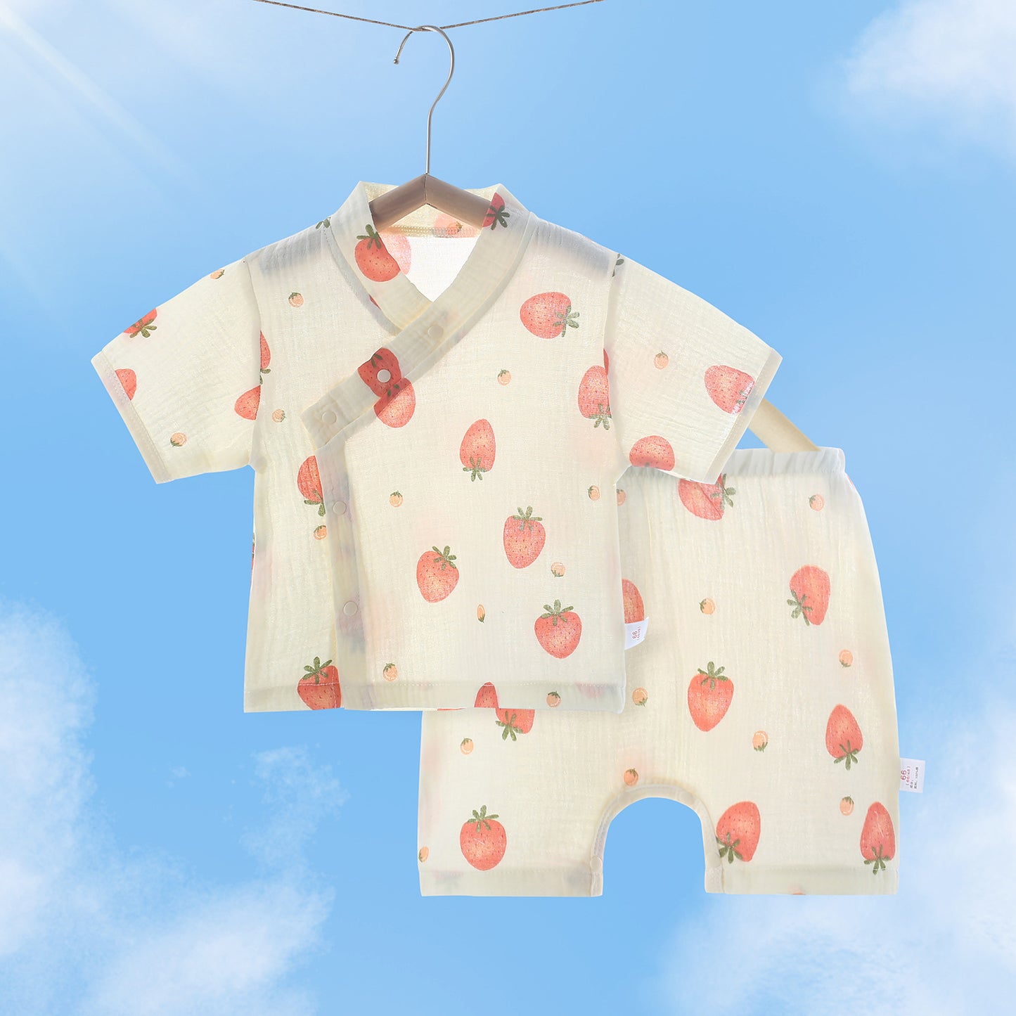 Thin Gauze Cotton Short Sleeve Top Pants Pajamas Air Conditioning Children's Suit