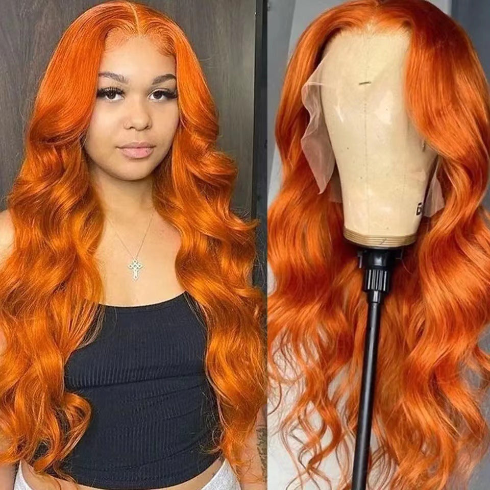 Orange Curly Front Lace Chemical Fiber Fashion Wig Long Curls