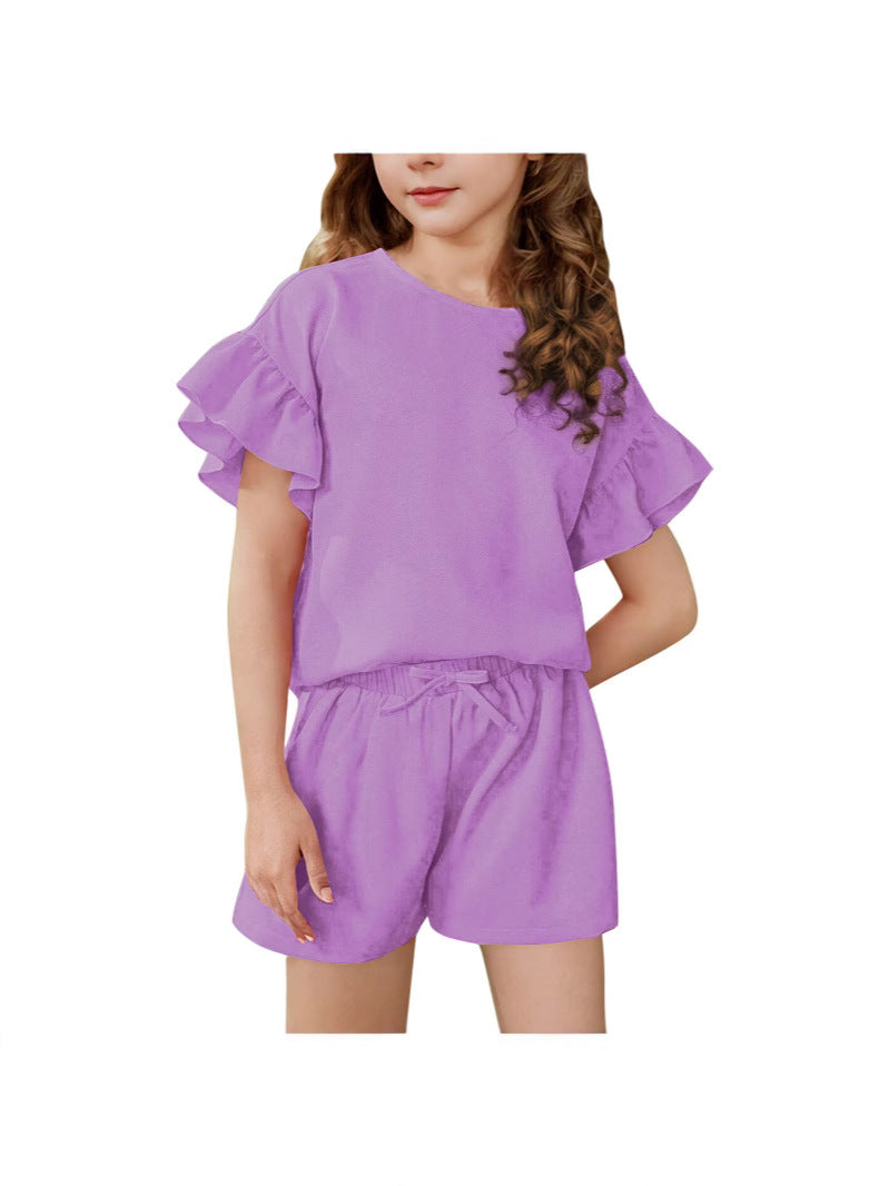 Summer Thin Solid Color Casual Sports Children's Suit