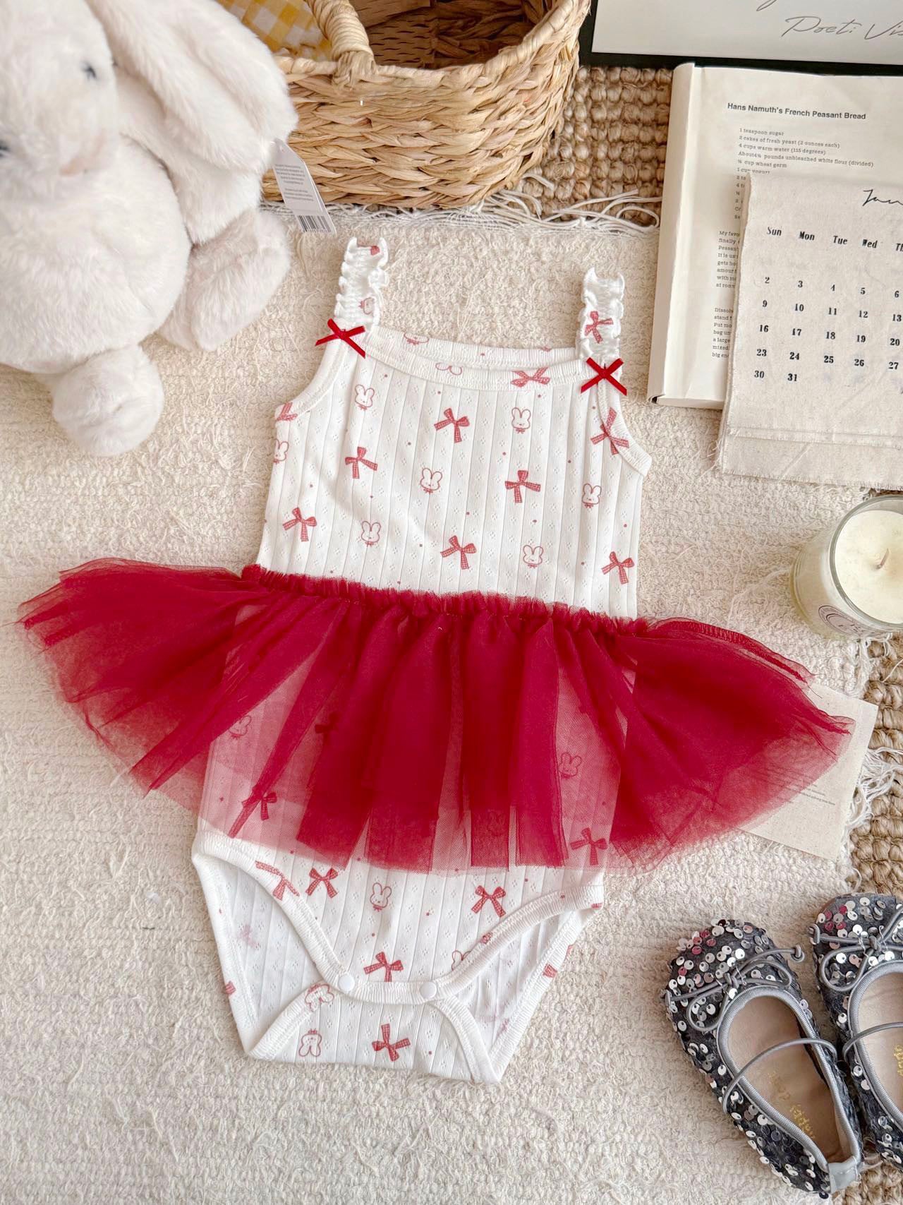 Suspenders Gauze Skirt Bodysuit Infants Romper Bloomer With Hundred Days Jumpsuit, Climbing Suit