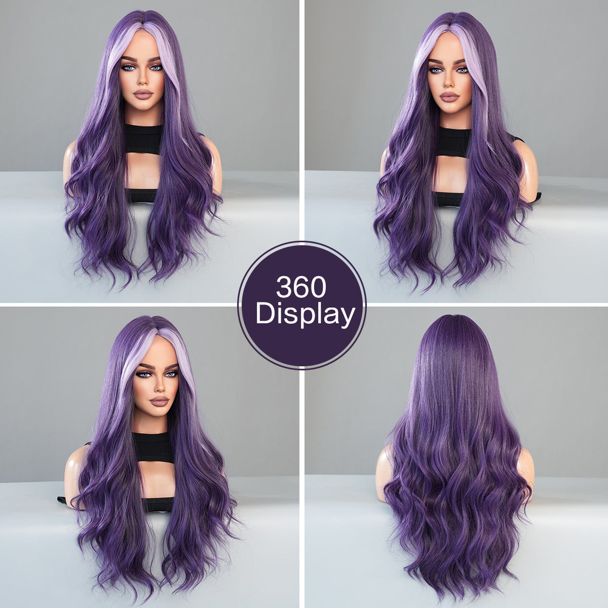 Women's Wave Highlights Purple Curly Hair Roland Chemical Wig Long Curls
