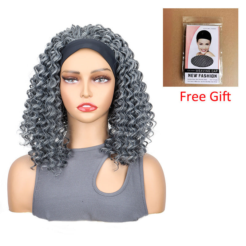 Black Headband Female Short Curly African Small Volume Wig Ponytail