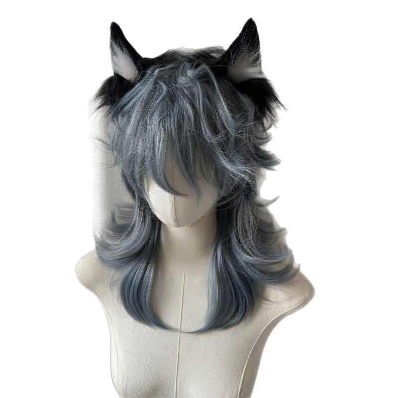 Women's & Men's Blue Wolf Tail Hair Anchovy Sweet Cool Level Handsome Fashion Long Straight Wig