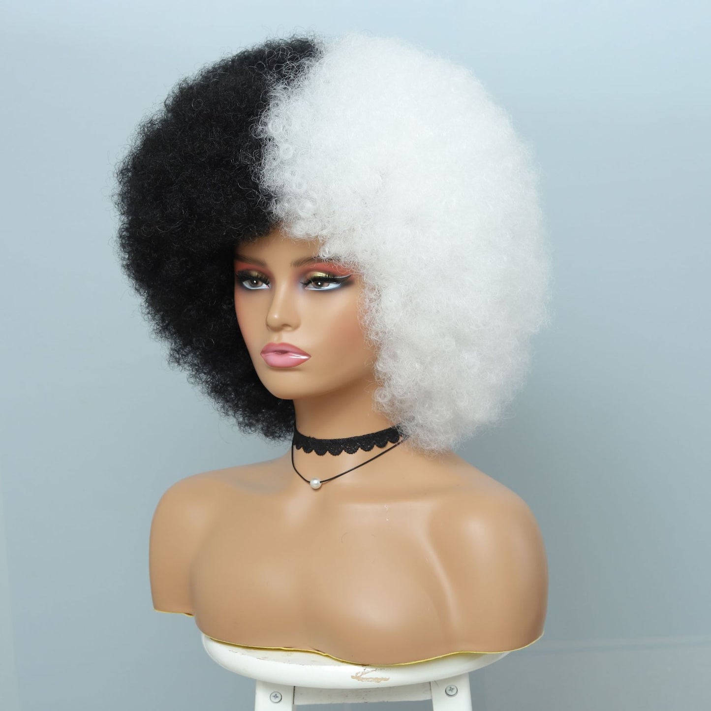 Women's African Fluffy Elastic Afro Head Cover Wig Short Curly Hair