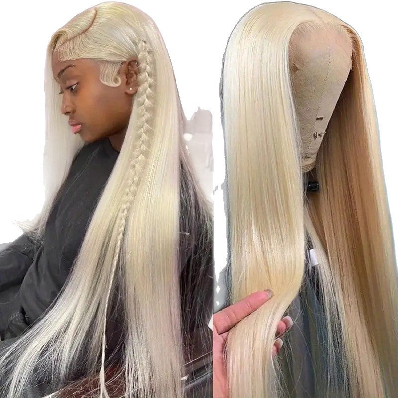 Fashion Light Gold Front Lace Head Long Straight Wig