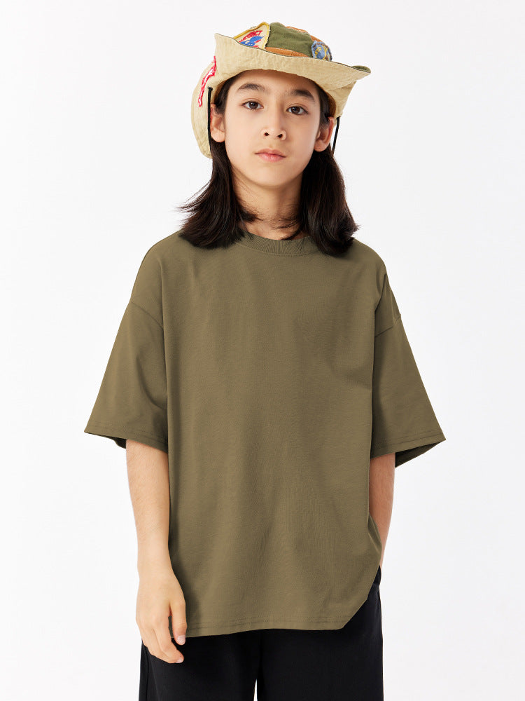 Children's Cool Feeling Boys Solid Color Short-sleeved Medium Big Sun Protection Children's T-shirt