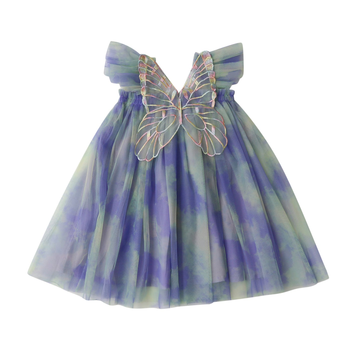 Rainbow Wings Mesh Summer Flounced Sleeve Princess Children's Dress