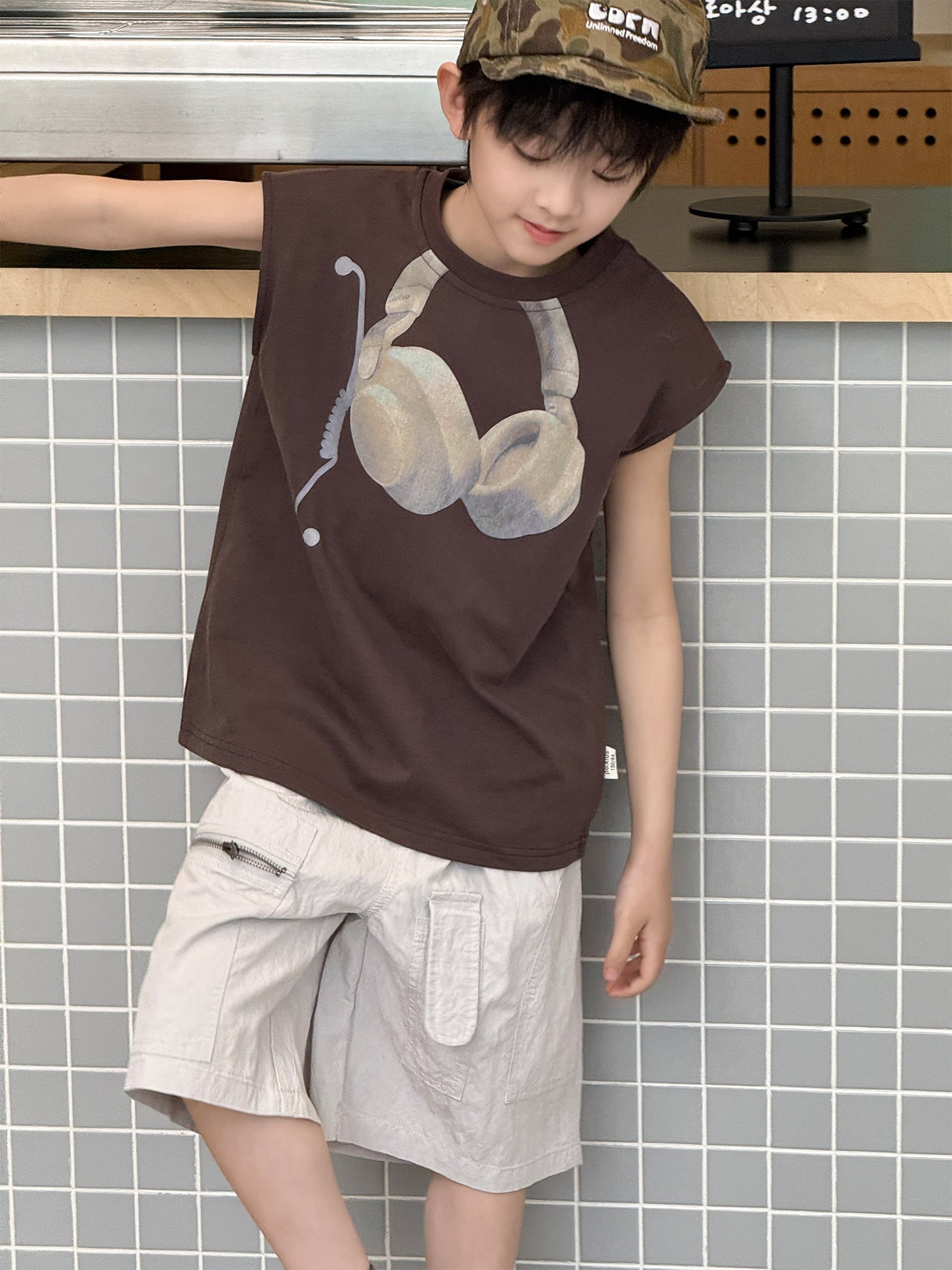 Children's Style Street Half Sleeve Casual American Headset Printed Children's T-shirt