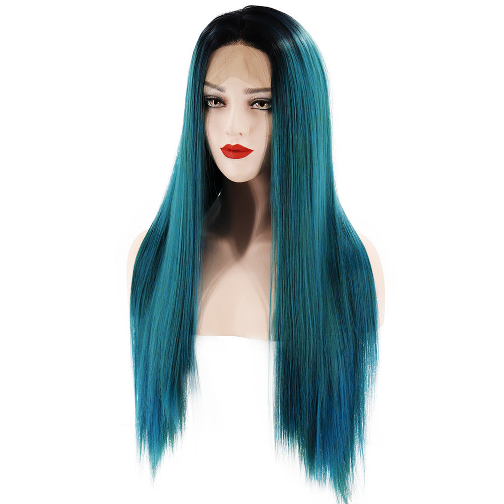 Women's Front Lace Gradient Mid-length Hair Headgear Long Straight Wig