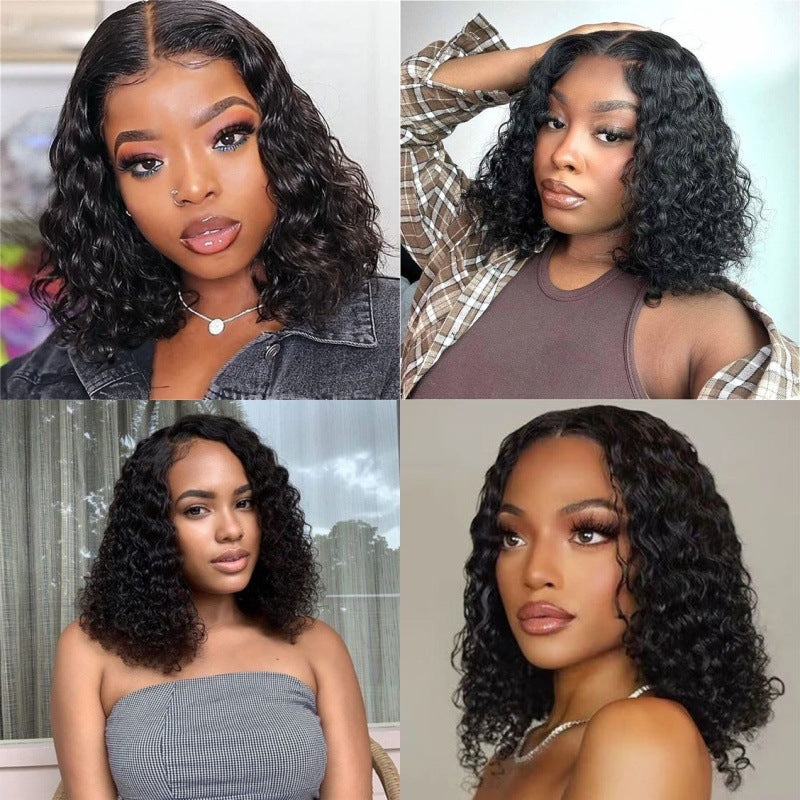 Frontal Human Double Drawn Water Wave Wig Short Curly Hair