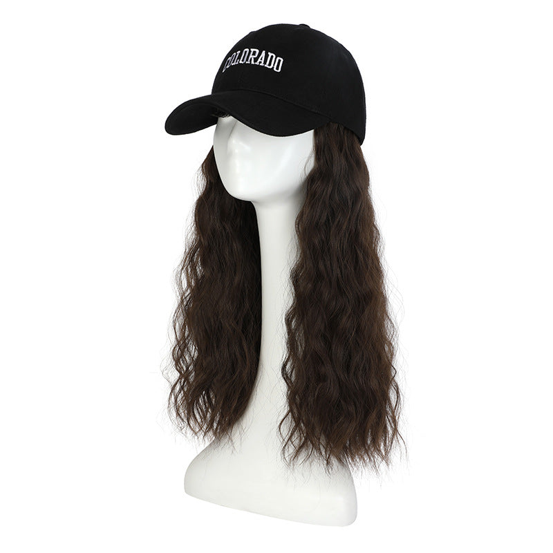 Women's Hat All-in-one Baseball Cap Fashion Artificial Hair Natural Big Wave Wig Long Curls