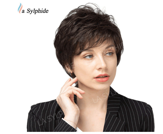 Chemical Fiber Texture Gray White Rose Net Man Wig Short Straight Hair