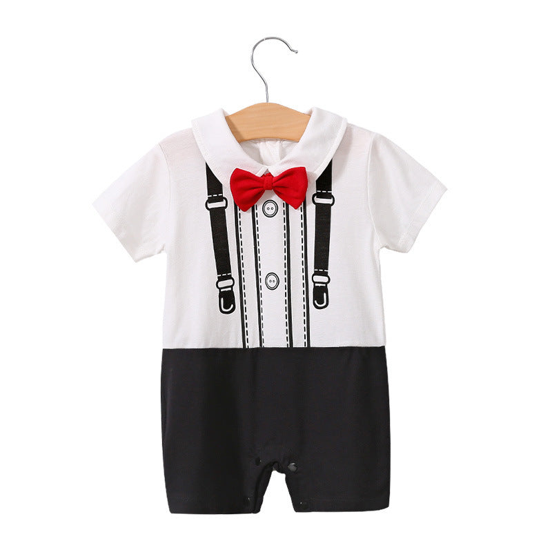 Children's Class Clothes Born One Year Old Gentleman Short Sleeve Rompers Jumpsuit, Climbing Suit
