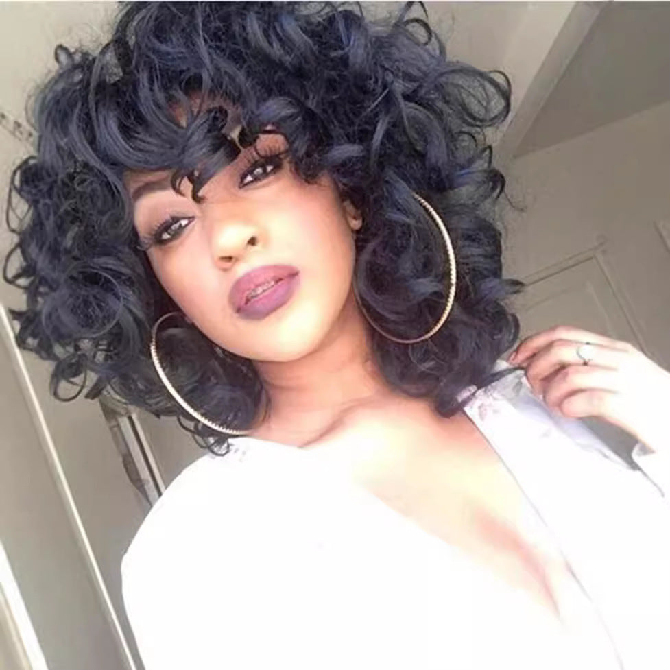Wigs With Small Black Afro Fluffy Chemical Fiber Head Wig Short Curly Hair