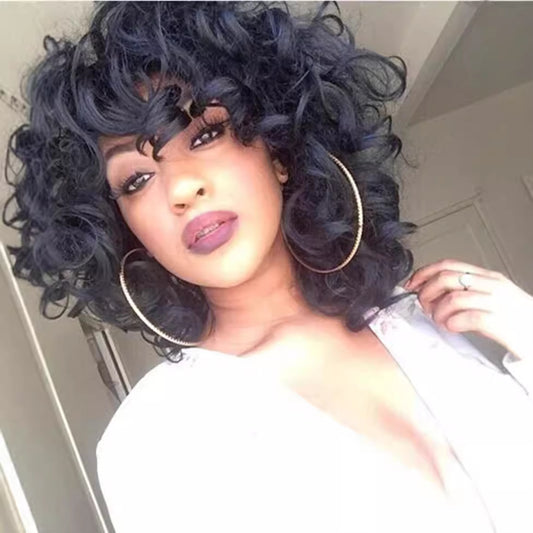 Wigs With Small Black Afro Fluffy Chemical Fiber Head Wig Short Curly Hair