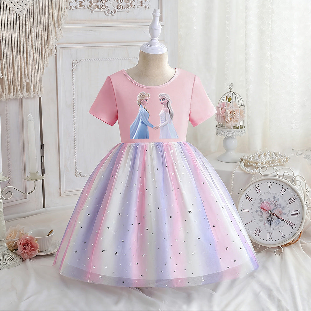 Children's Summer Short Sleeve Clothing Gauze Princess Skirt Frozen Children's Dress