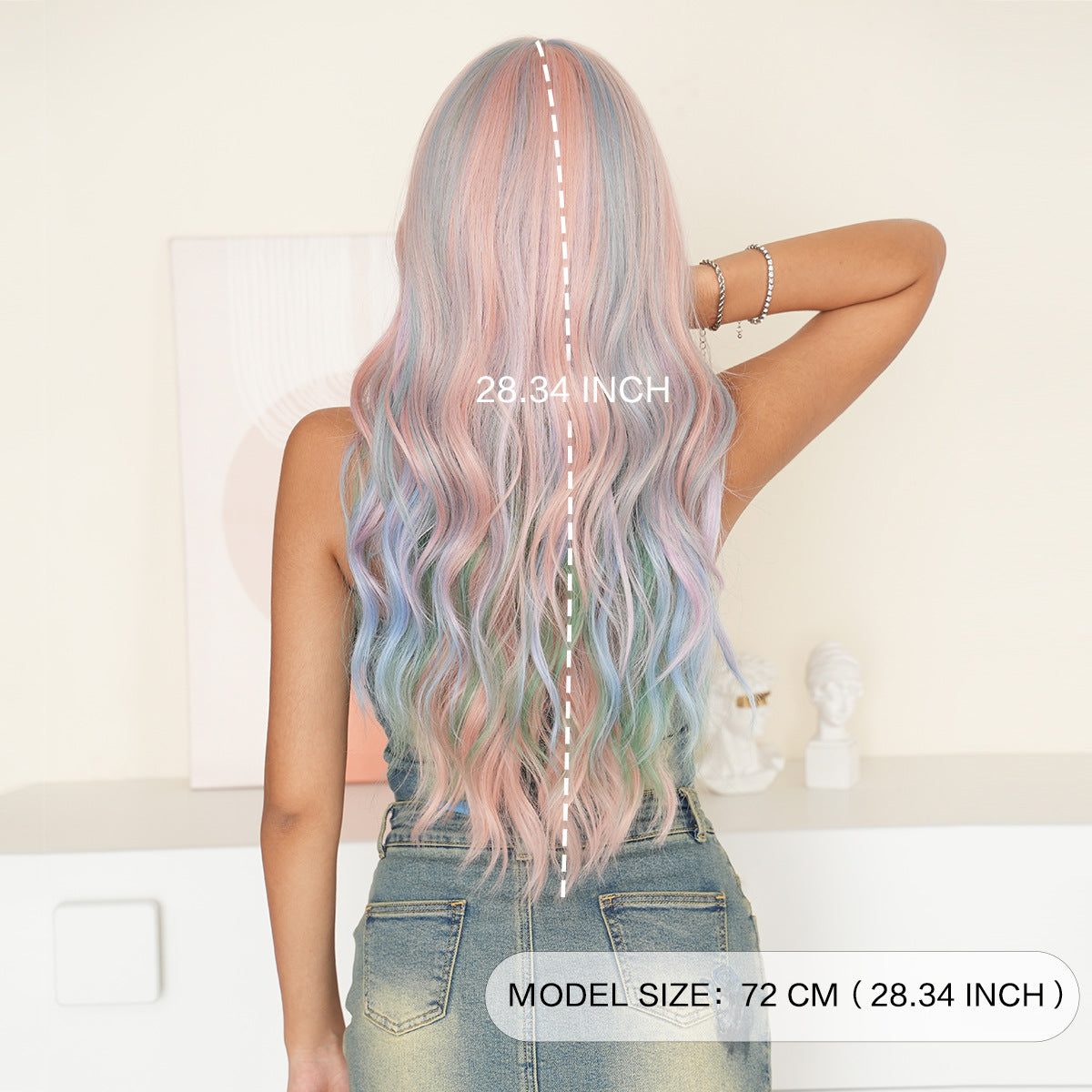 Women's Paris Painting Dyed Rainbow Curly Big Wig Long Curls