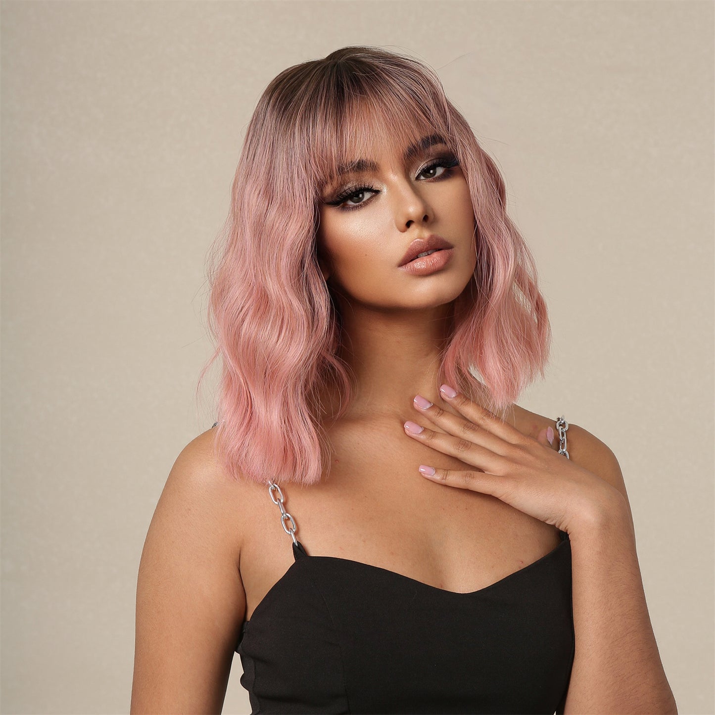 Beautiful Women's Gradually Varied Pink For Wig Short Curly Hair