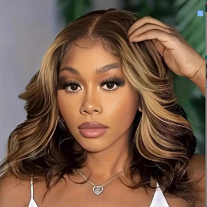 Women's Front Lace Small Highlight Gradient Fluffy Natural Fashion Wig Short Curly Hair