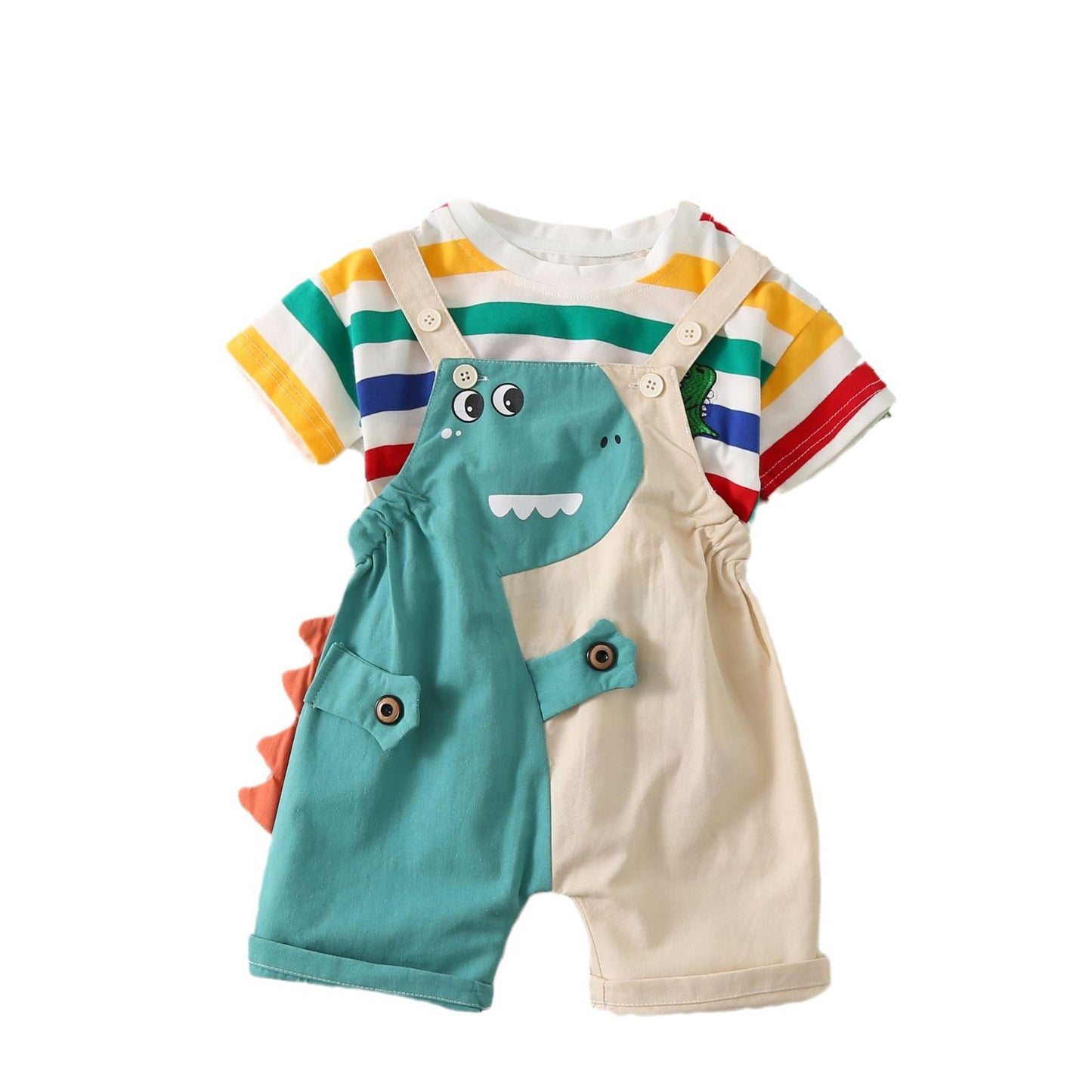 Stripes Round Neck Short Sleeve Leisure Suspender Pants Children's Suit