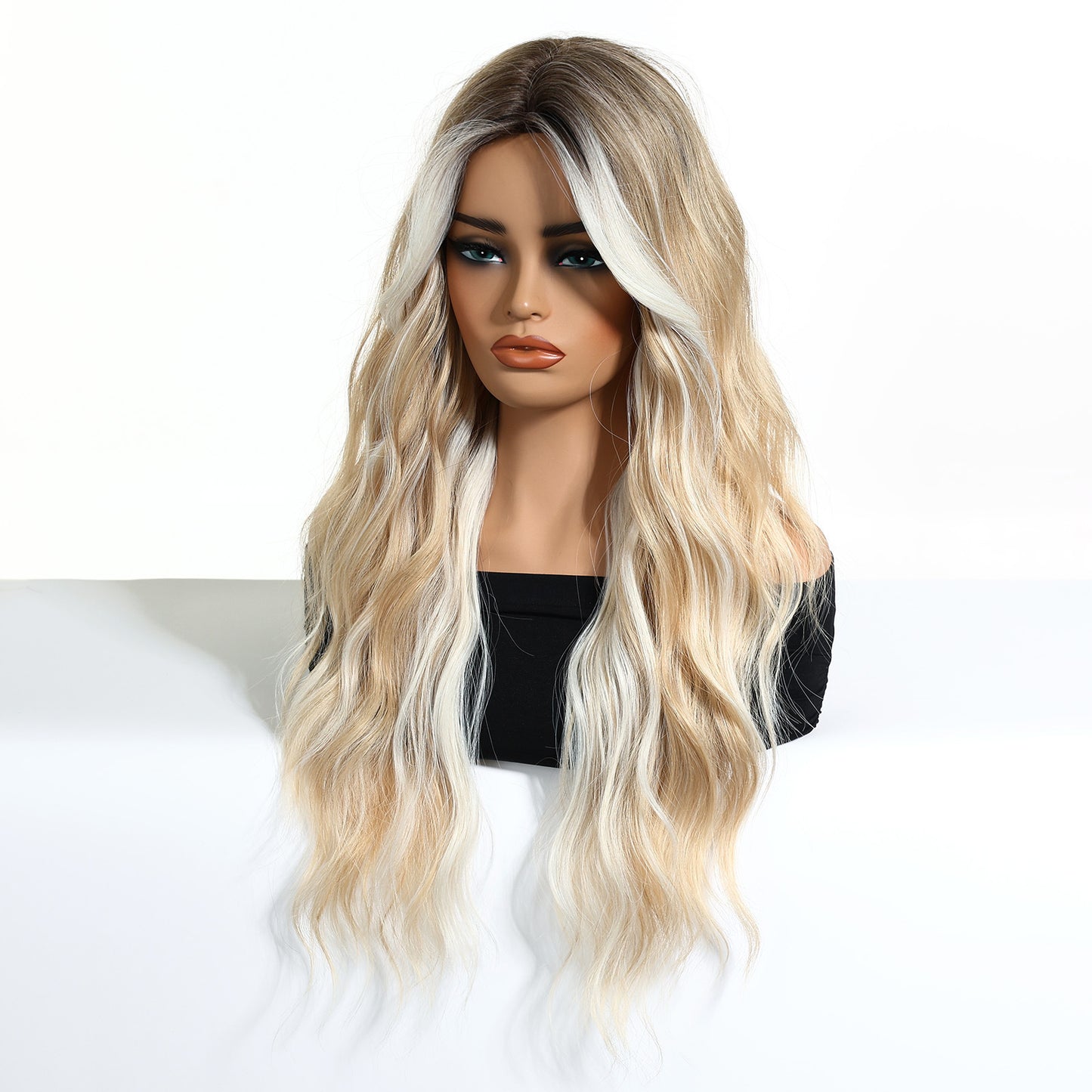 Gradient Golden Curly Hair Chemical Fiber Wig Long Curls