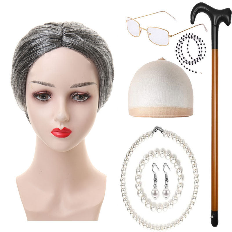 Day Old Grandma Man Grandpa Suit Lady Head Cos Wig