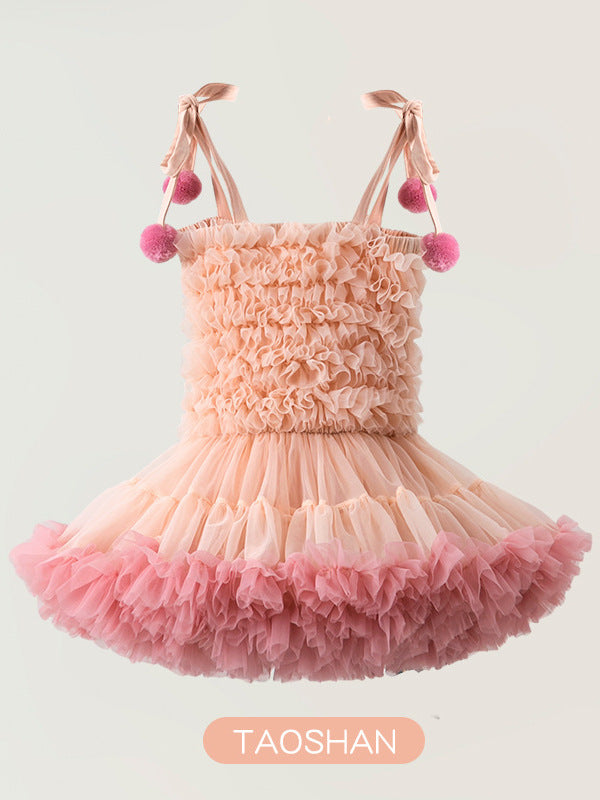 Children's Skirt Fur Ball Suspender Birthday Pettiskirt Adjustable Size Children's Dress