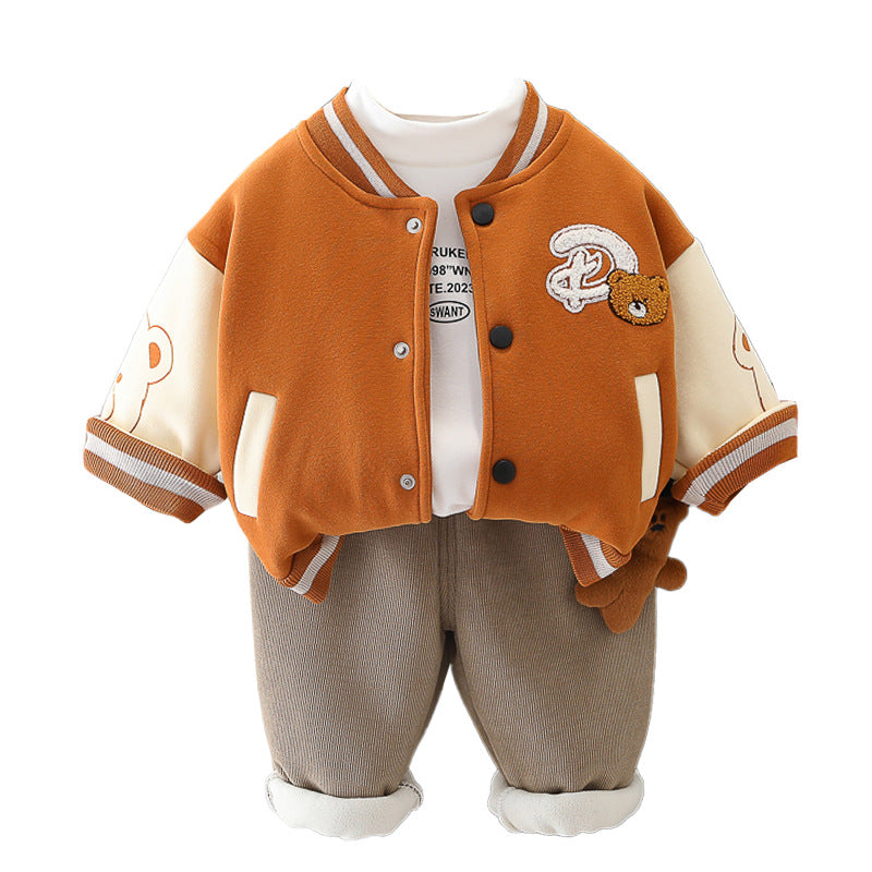Children's Clothing Winter Fleece-lined Thickened Baseball Uniform Clothes Children's Suit