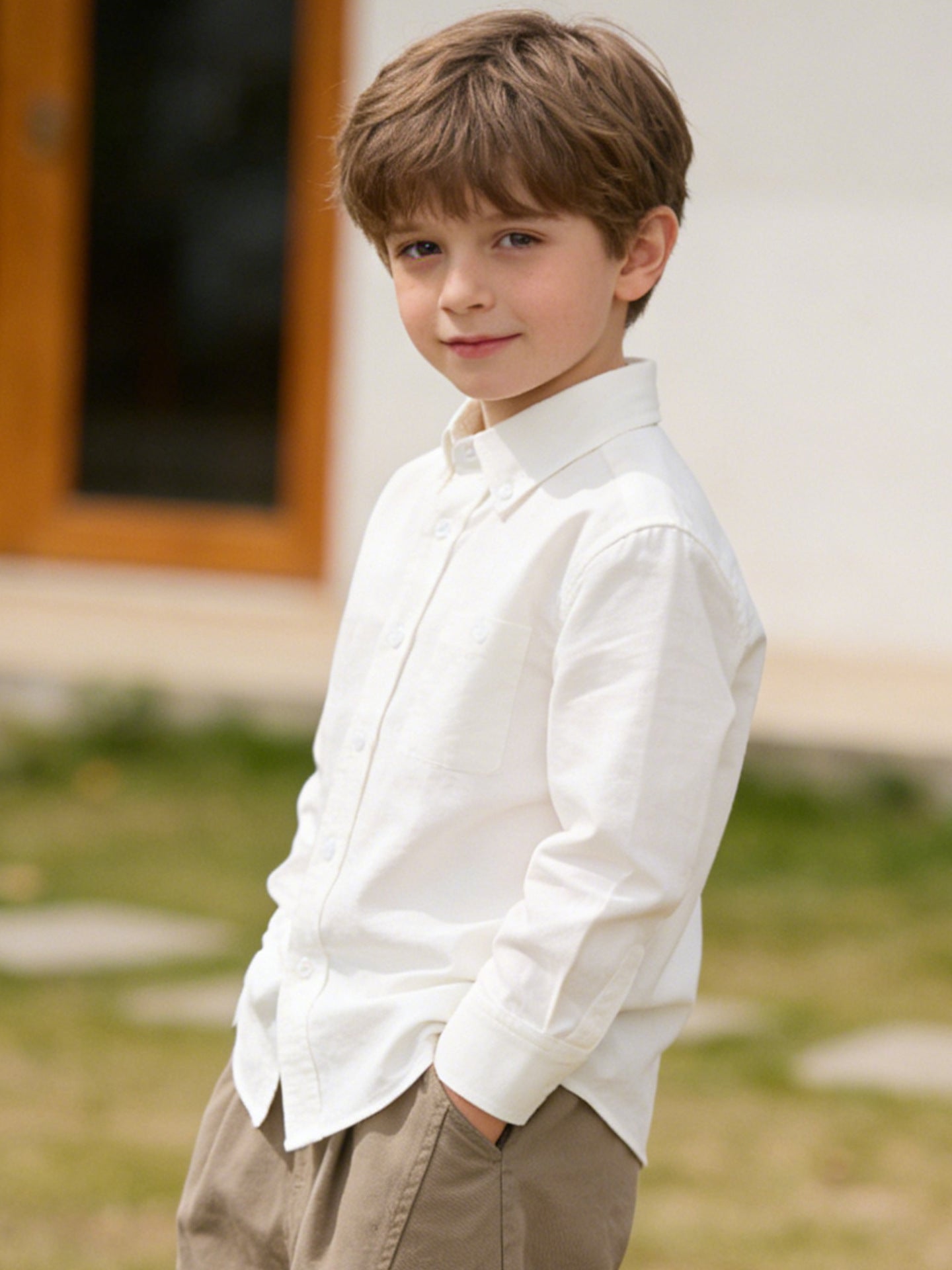 Children's Linen Boys Long Sleeve Polo Collar Top Dry Breathable College Children's Shirt