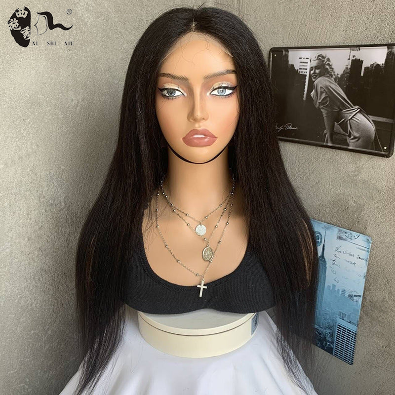 African Straight Hair Mixed Lace Sheath Wig Long Curls