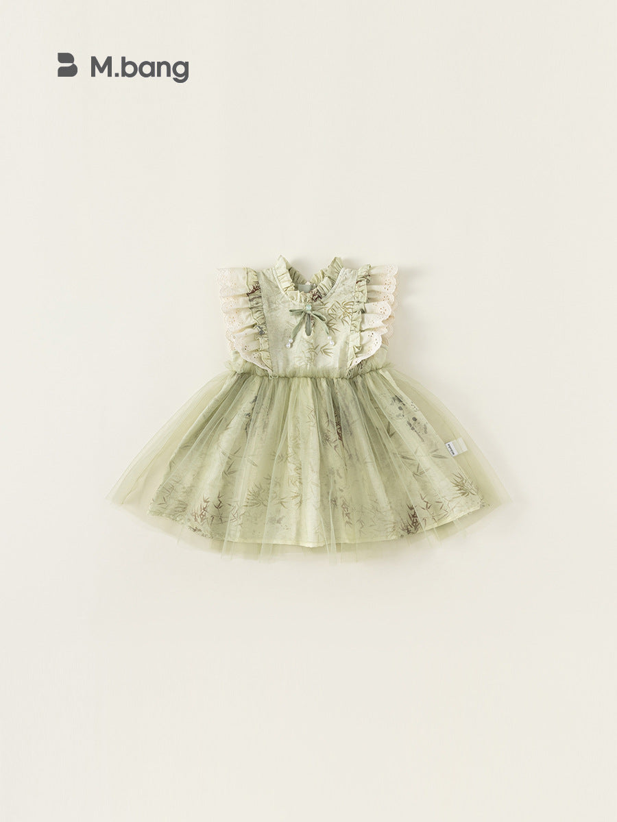 Children's Skirt Flounced Sleeve Mesh Sleeveless Chinese Children's Dress