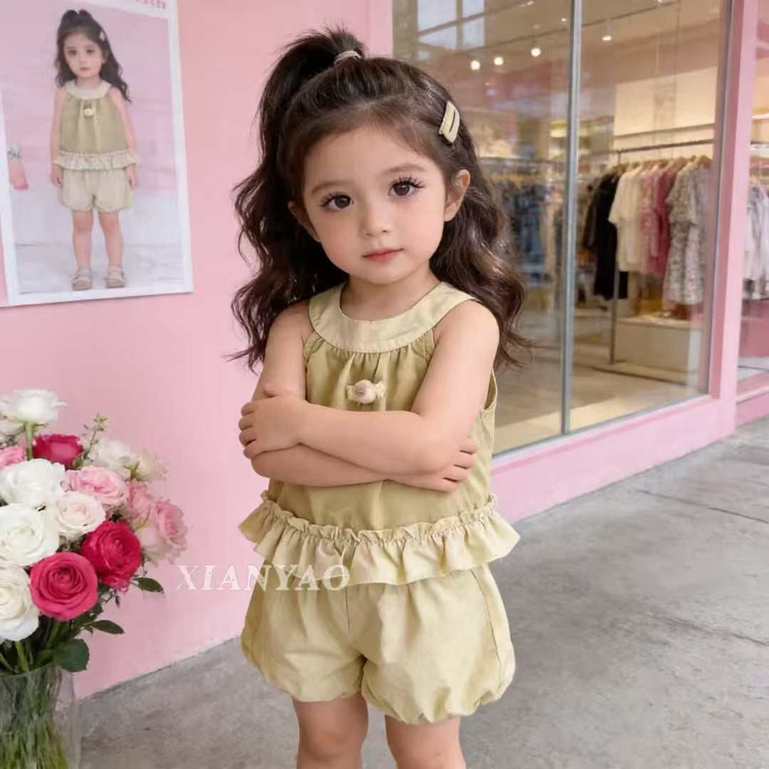 Children's Super Cute Short-sleeved Halter Top Two-piece Set Children's Suit