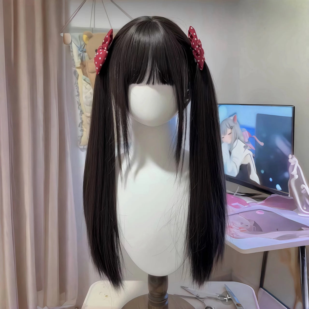 Hair Natural Bangs Rose Net Sheath Pairs Long Straight Wig