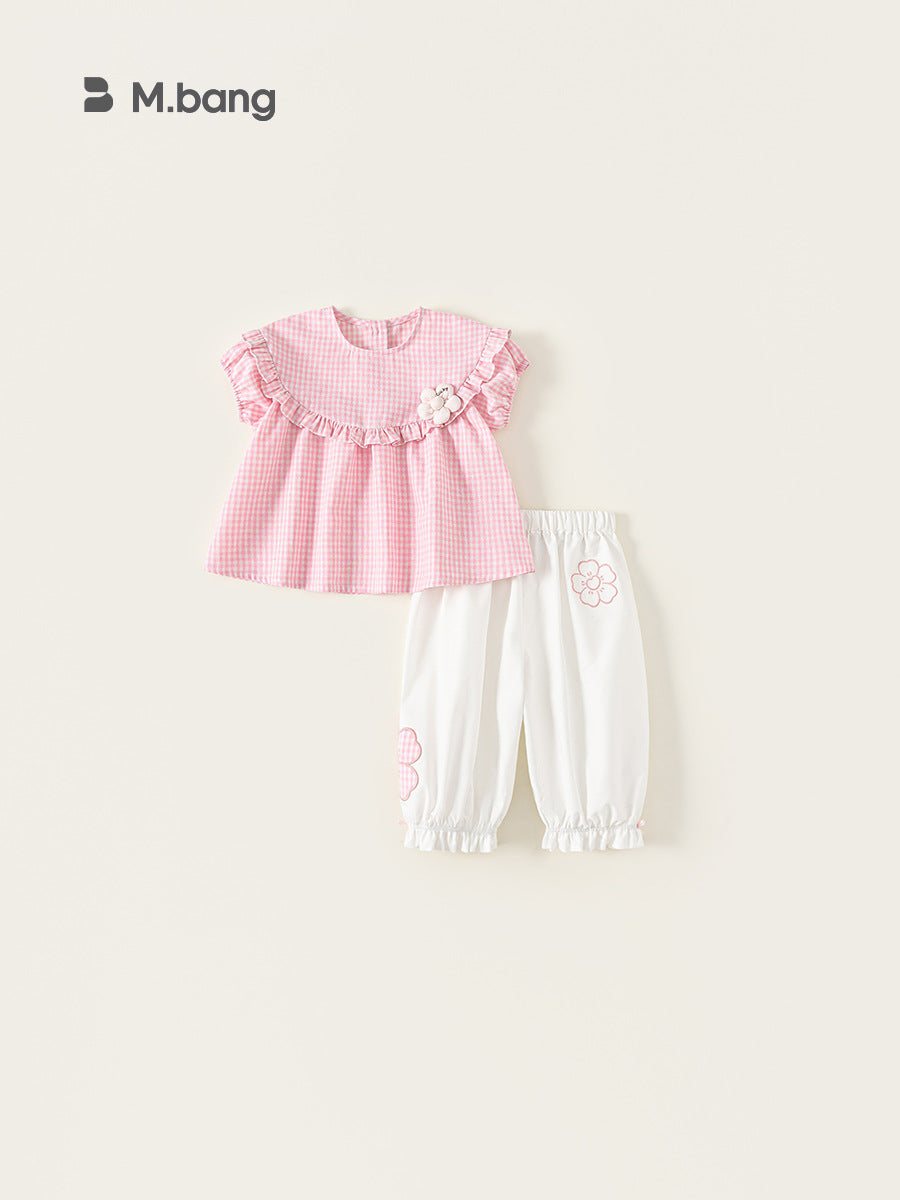 Children's Shirt Ankle Banded Pants Two-piece Flower Summer Clothes Short Sleeve Children's Suit