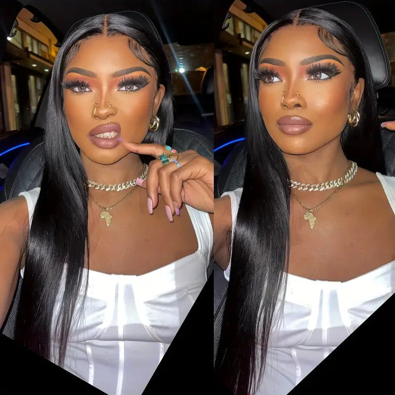 Women's Lace Chemical Fiber Natural Black Hand Crochet Long Straight Wig