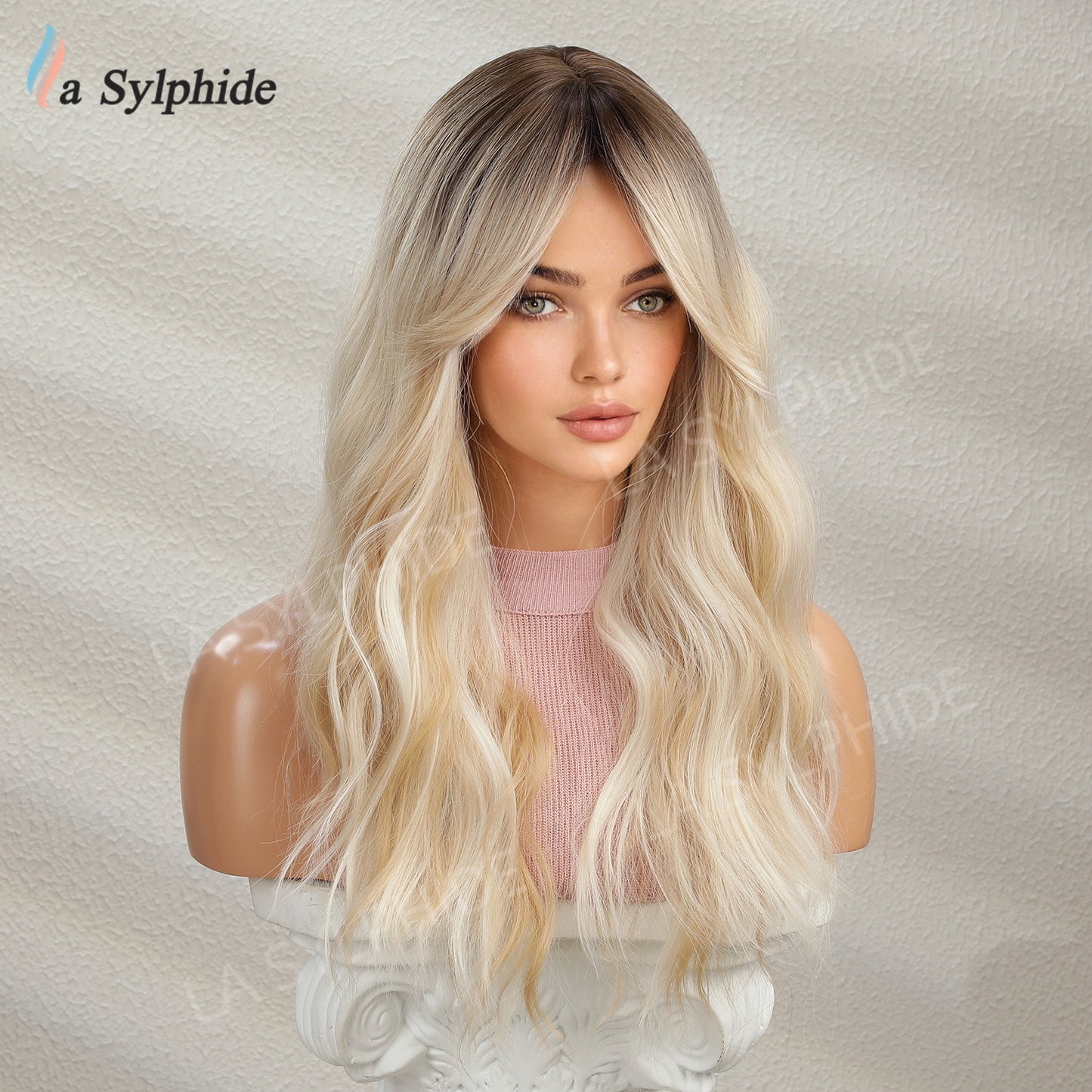 Sier White Highlight Curly Hair Bangs Wig Long Curls