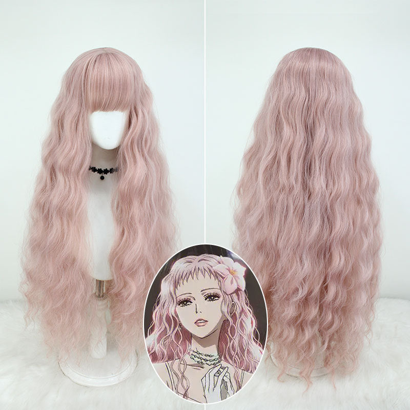 Female Pink Super Long Curly Hair Water Cos Wig
