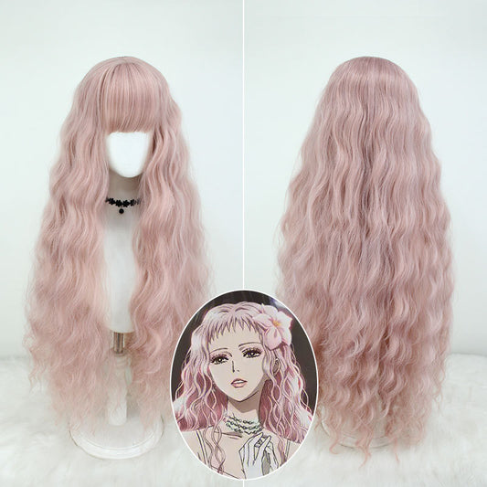 Female Pink Super Long Curly Hair Water Cos Wig