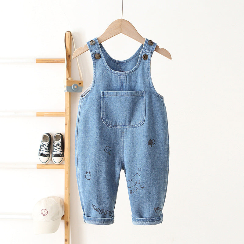 Children's Clothing Spring Suspender Korean Style Boys Cartoon Printed Cute Children's Pants